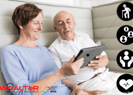 2 SeniorInnen schauen auf ein Tablet mit integrierter AAL-Systemlösung